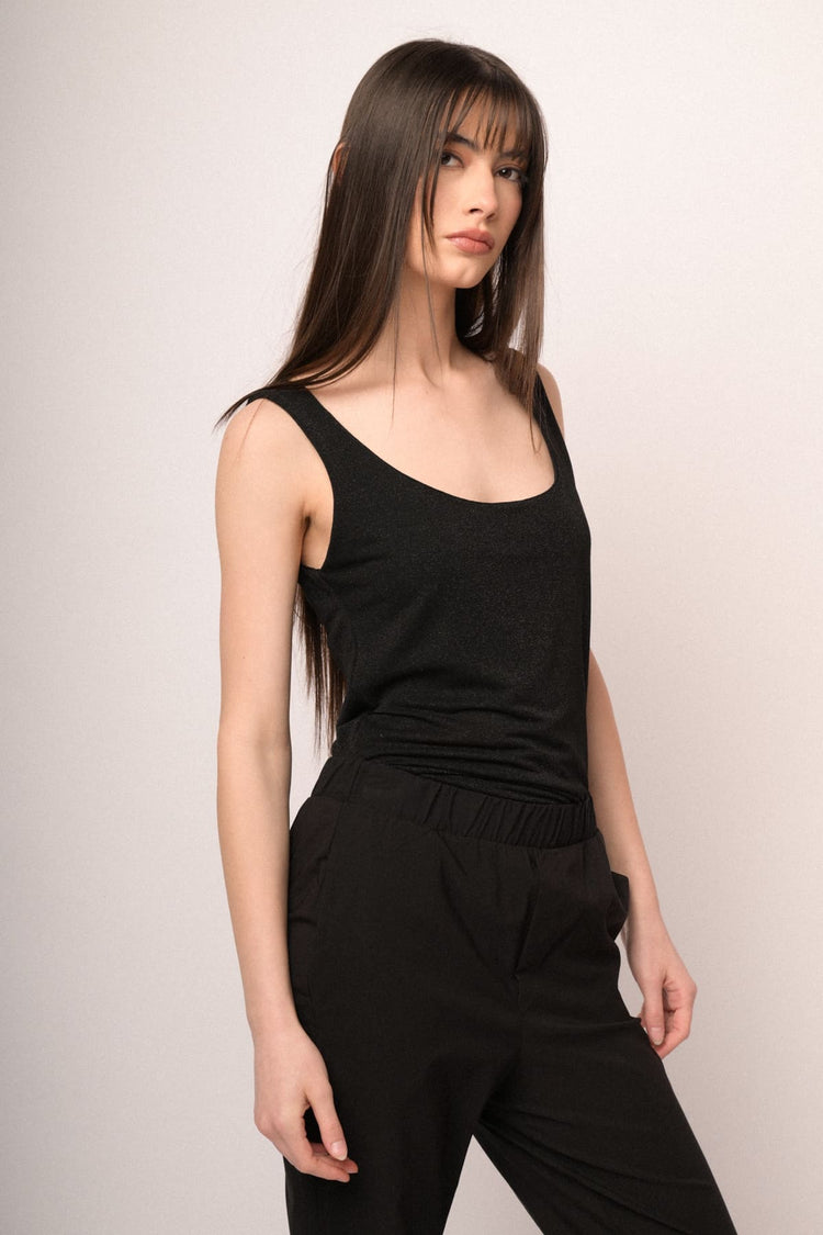 Black lurex knit tank top