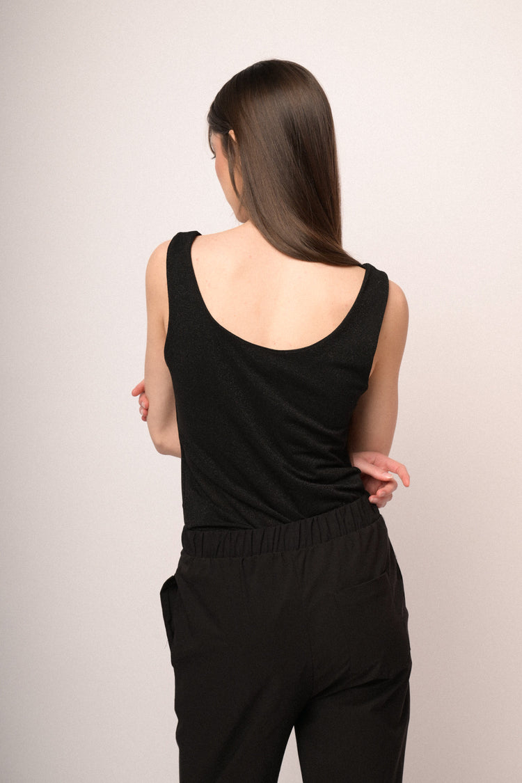 Black lurex knit tank top