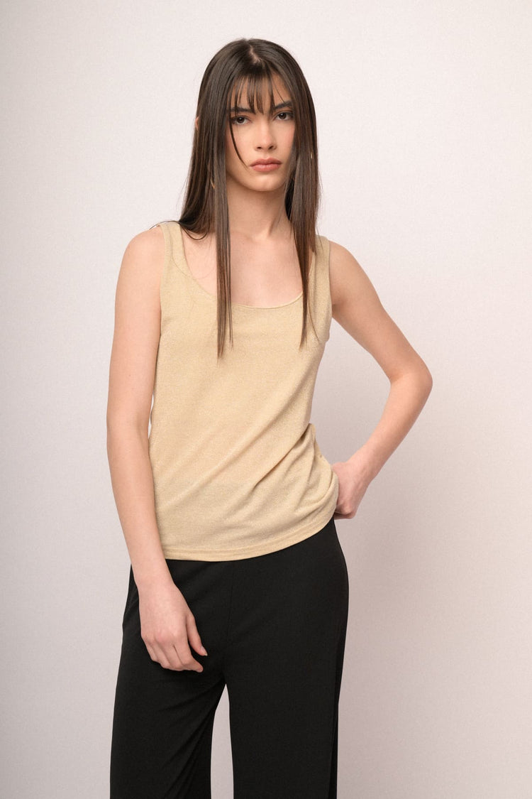 Butter yellow lurex knit tank top
