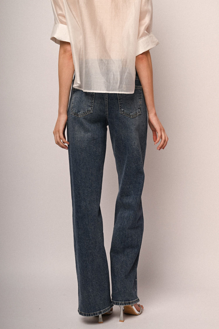 Heart & rhinestone wide-leg jeans