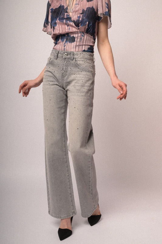 Rhinestone-embellished flared leg trousers