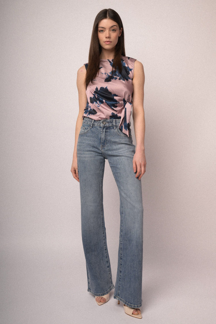 Rhinestone-embellished flared leg trousers