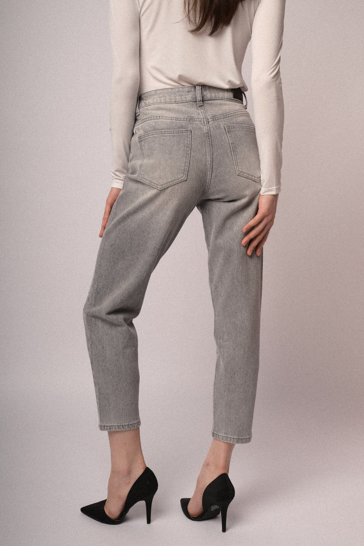 Mini stud grey denim mom-fit jeans