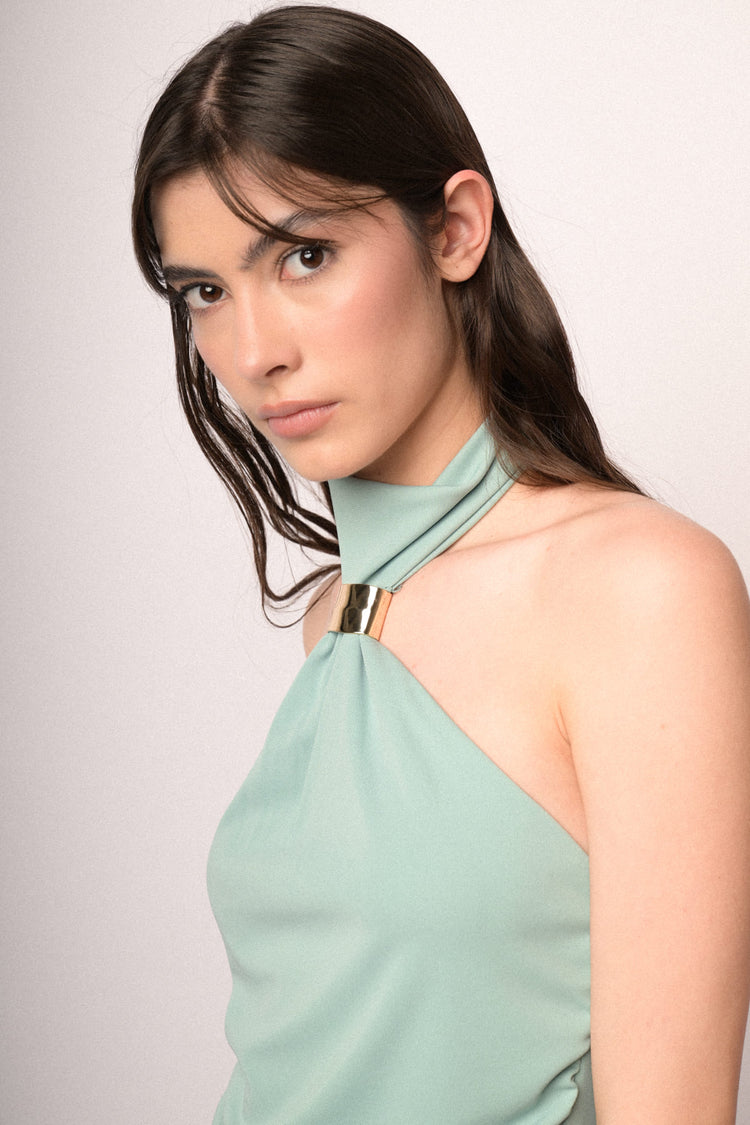 Aqua green jewel halter top
