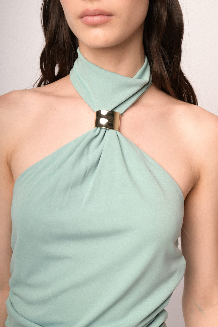 Aqua green jewel halter top