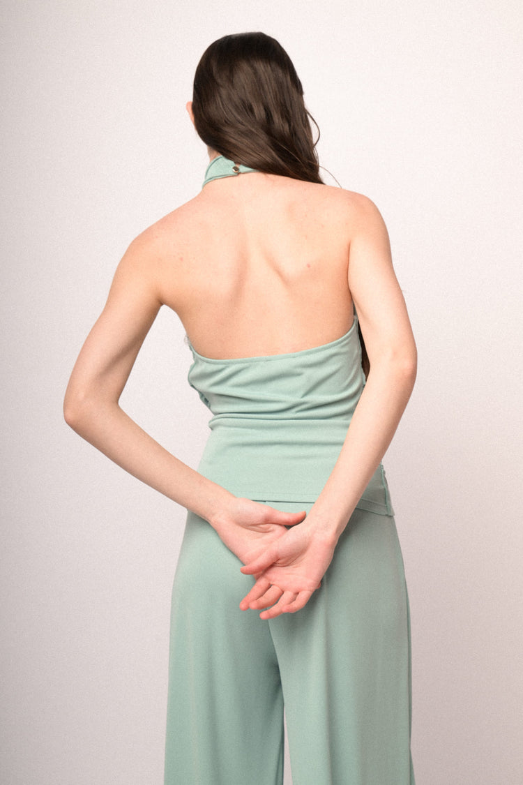 Aqua green jewel halter top