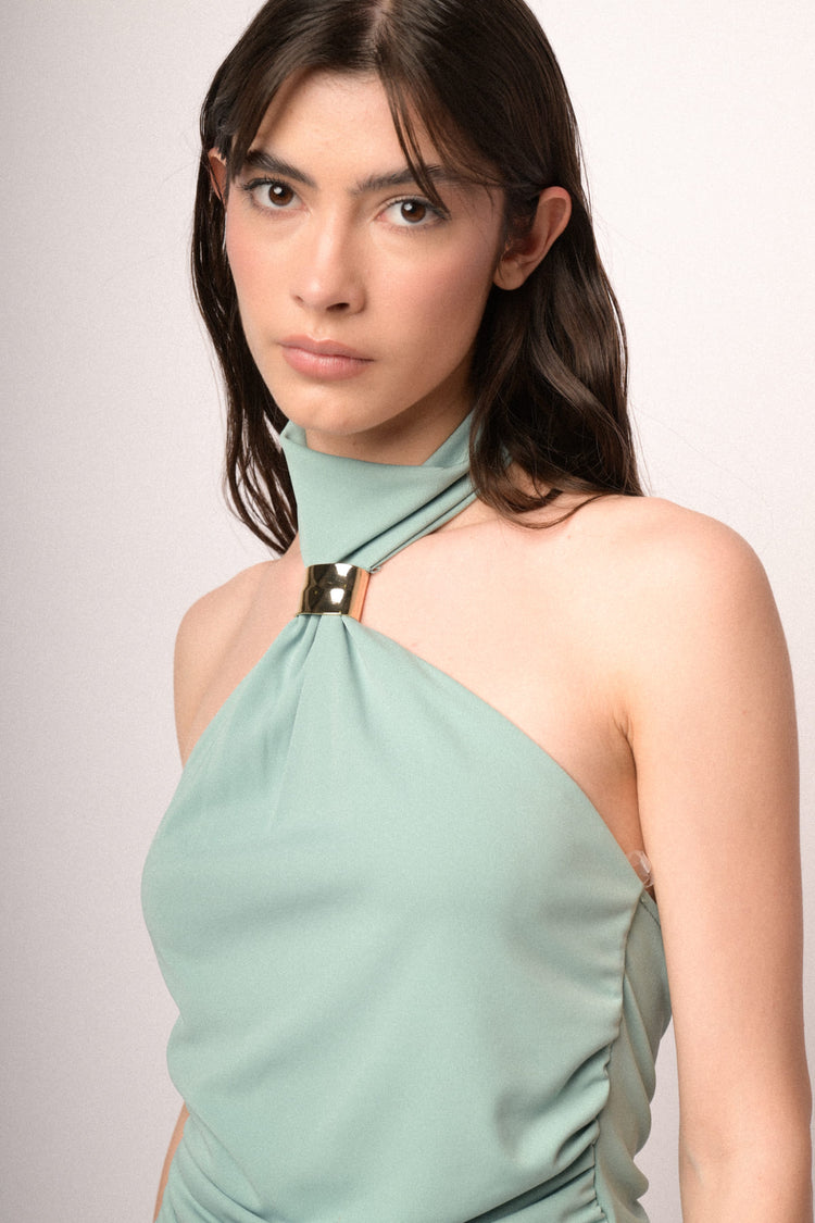 Aqua green jewel halter top
