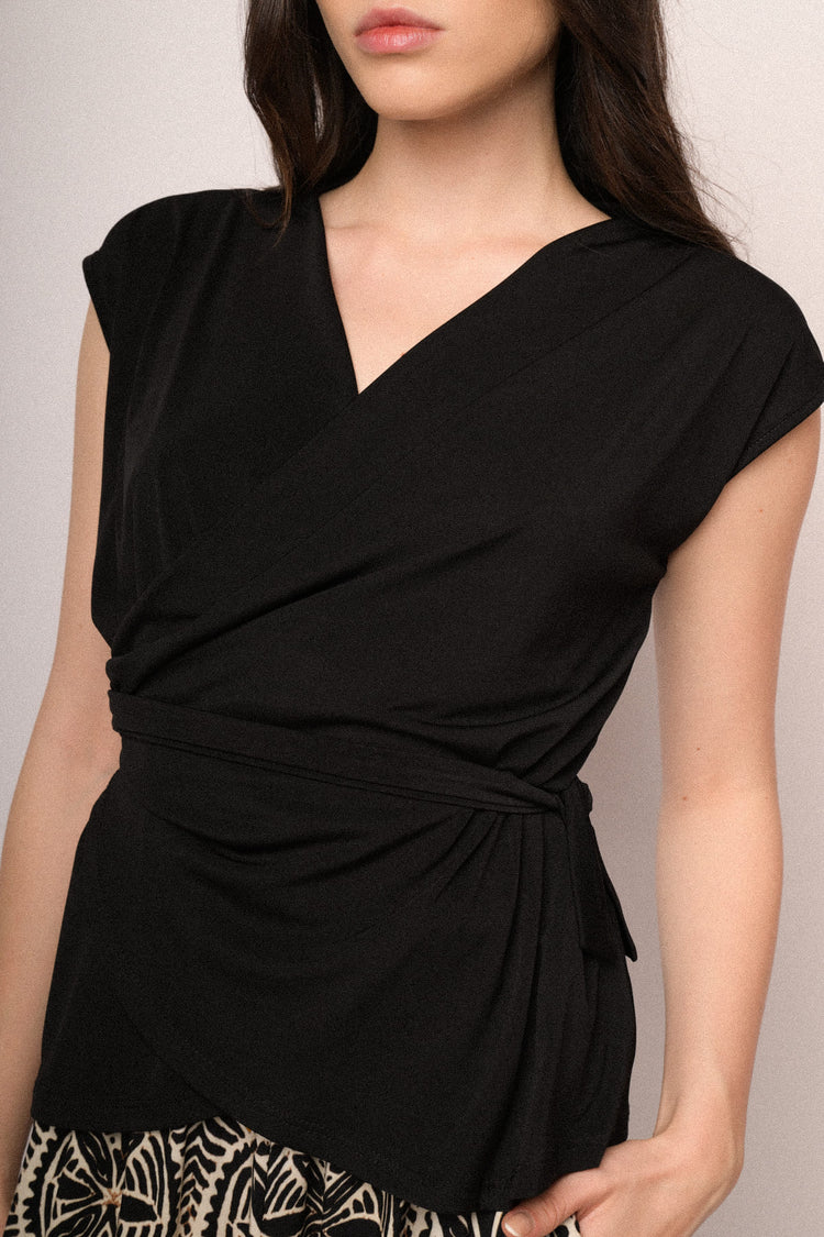 Black self-tie straps wrap top