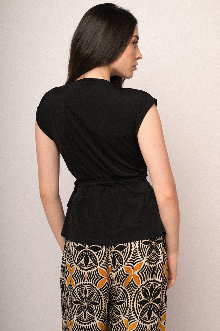 Black self-tie straps wrap top