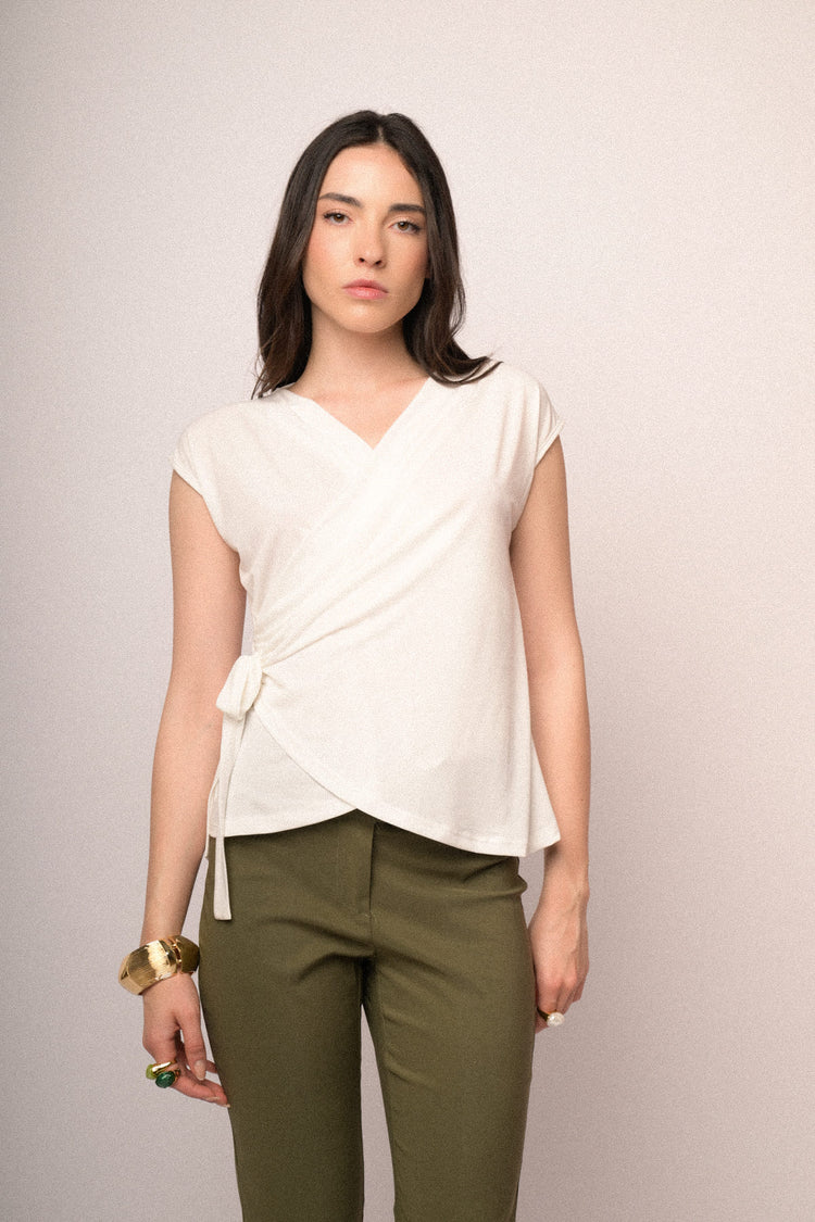 White self-tie straps wrap top