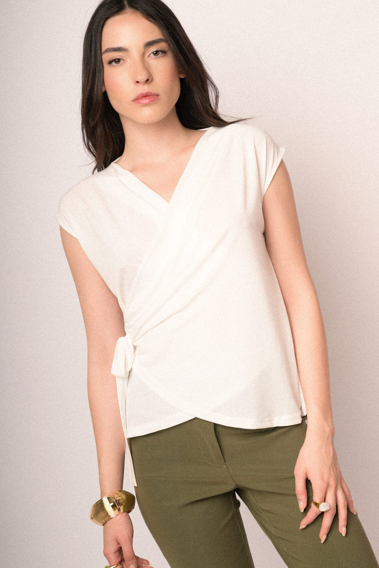 White self-tie straps wrap top