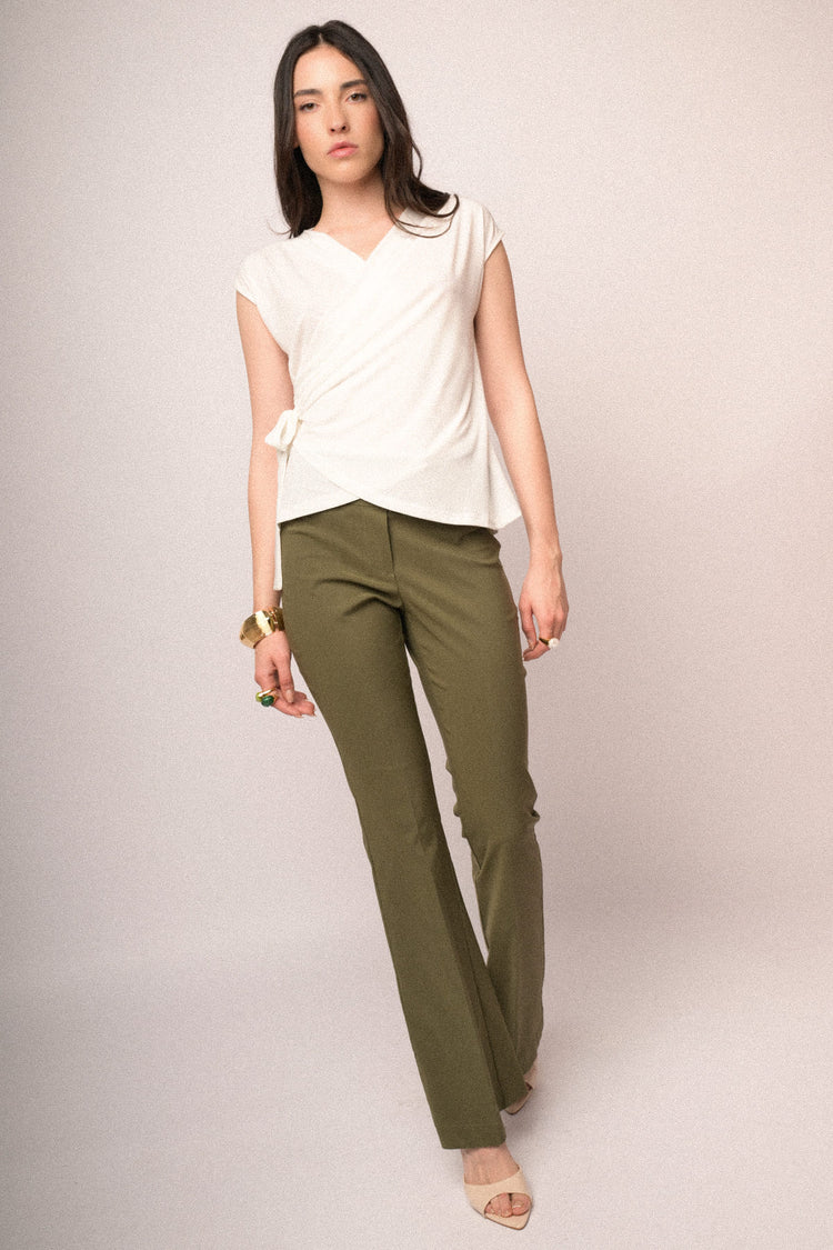 White self-tie straps wrap top