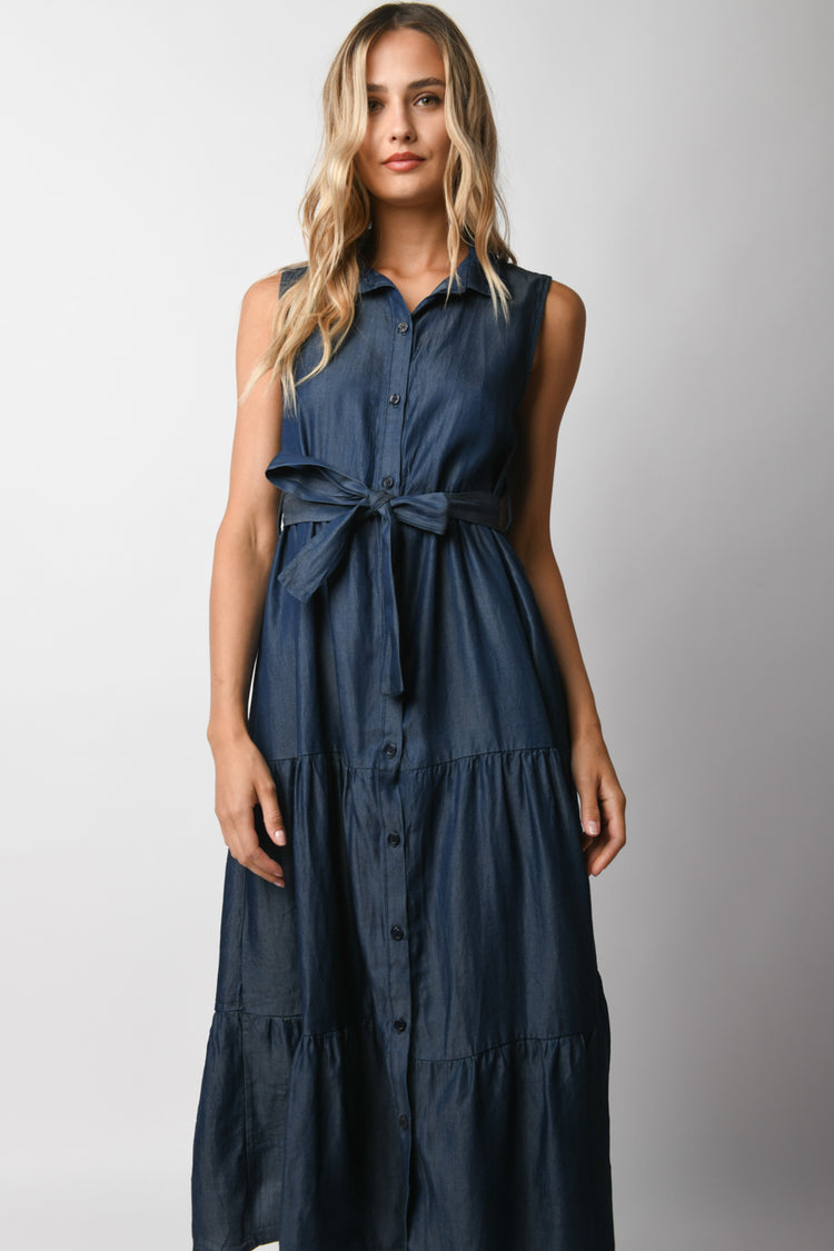 Tiered long shirt dress