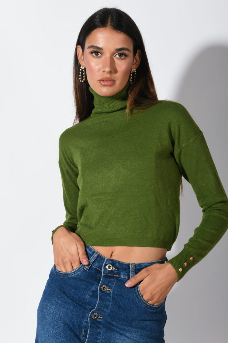 Viscose-blend cropped turtleneck