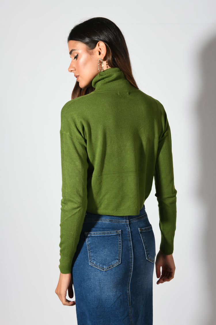 Viscose-blend cropped turtleneck