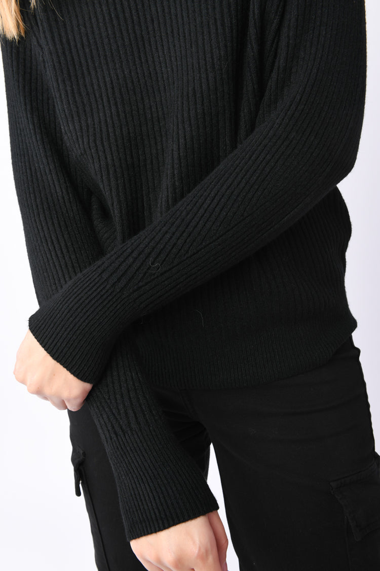 Ribbed-knit mock-neck sweater