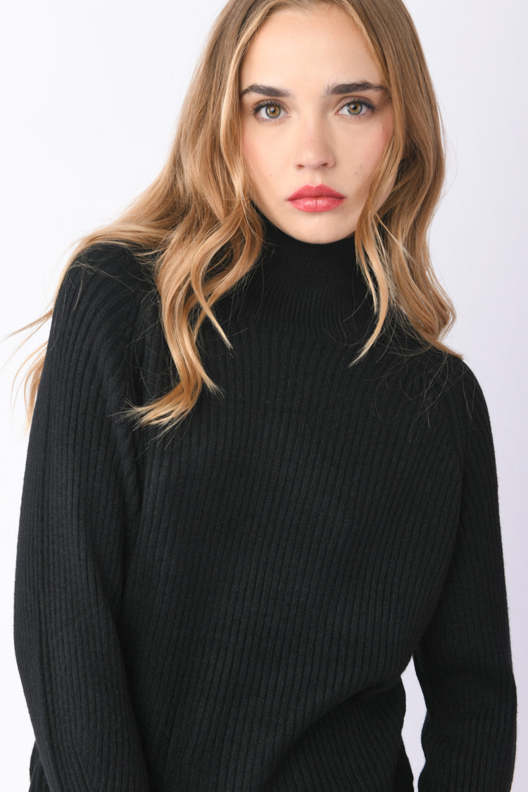 Ribbed-knit mock-neck sweater