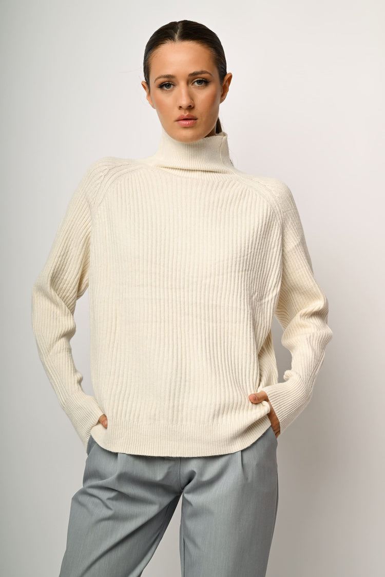 Ribbed-knit mock-neck sweater