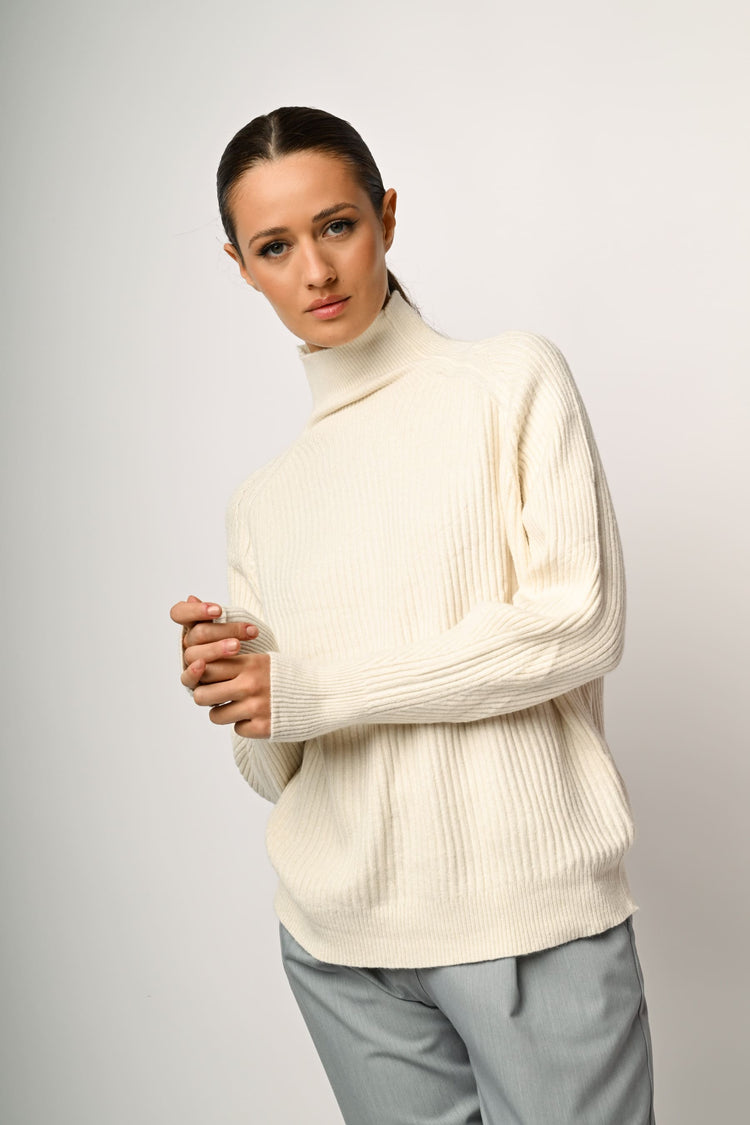 Ribbed-knit mock-neck sweater