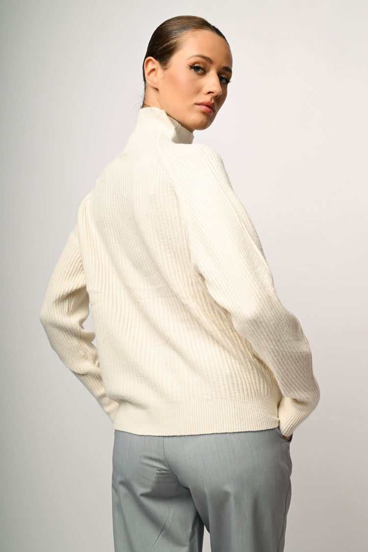 Ribbed-knit mock-neck sweater