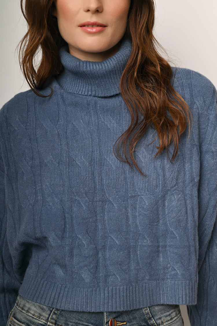 Cable-knit cropped turtleneck