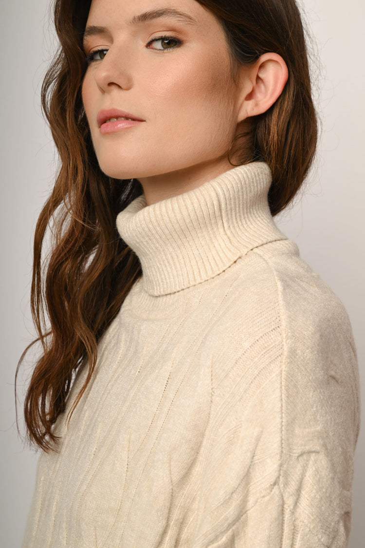 Cable-knit cropped turtleneck