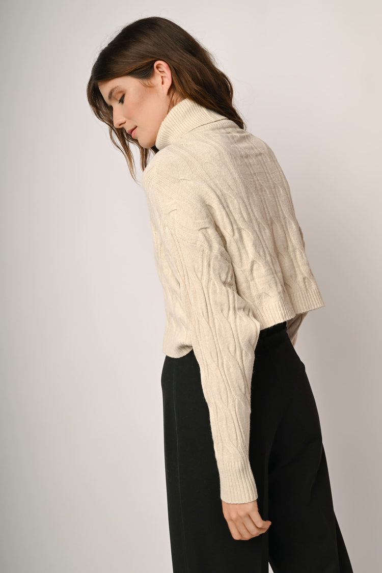 Cable-knit cropped turtleneck