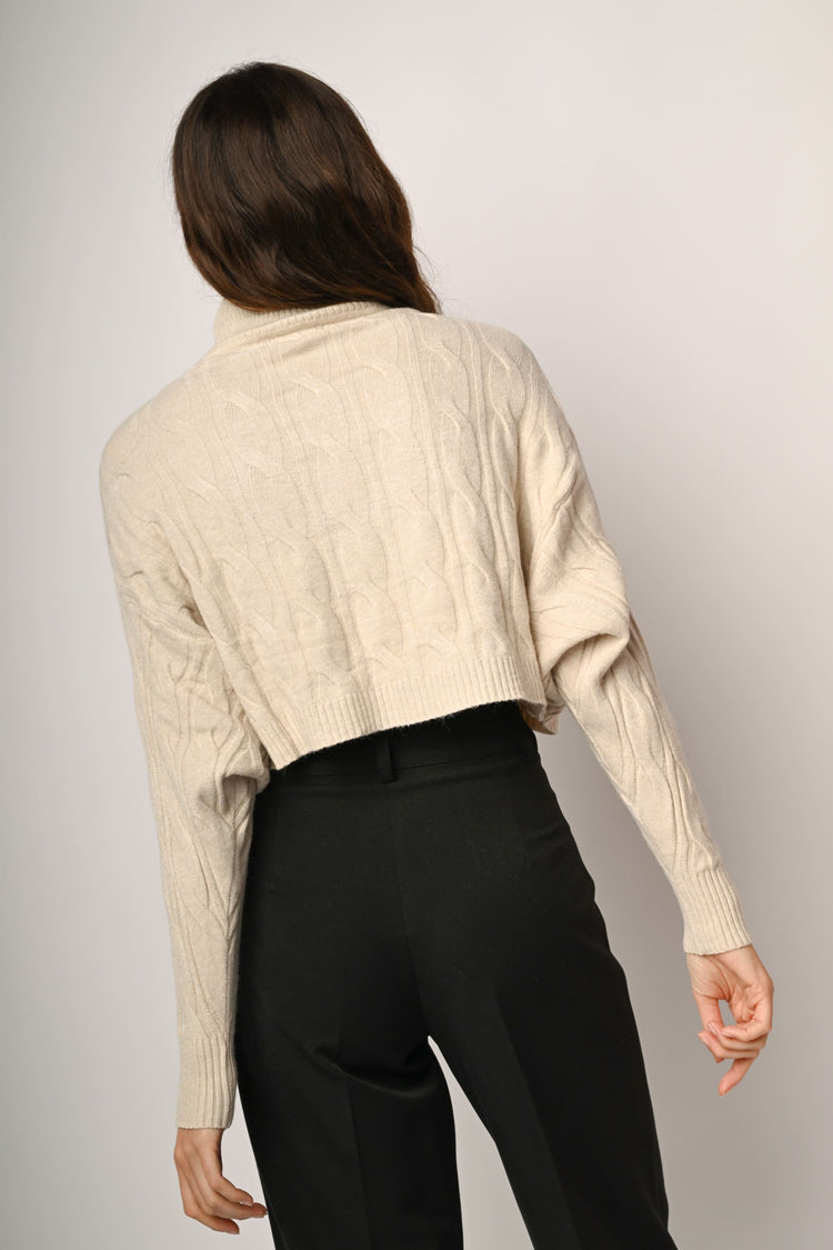 Cable-knit cropped turtleneck