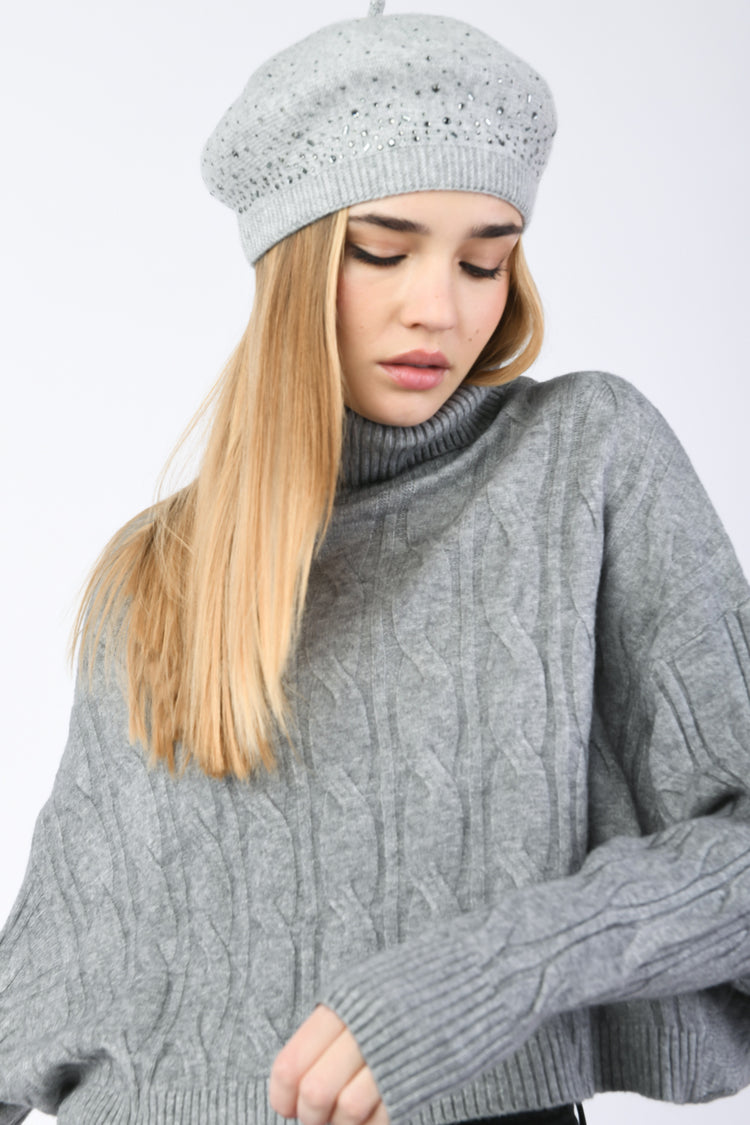 Cable-knit boxy turtleneck