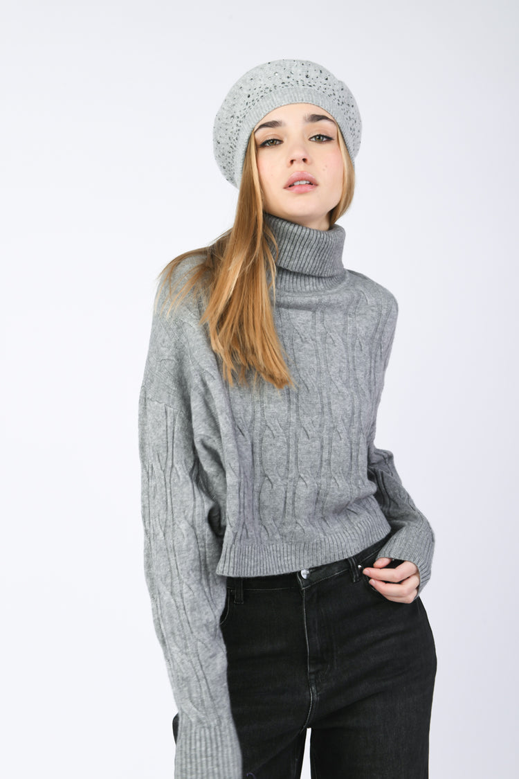 Cable-knit boxy turtleneck