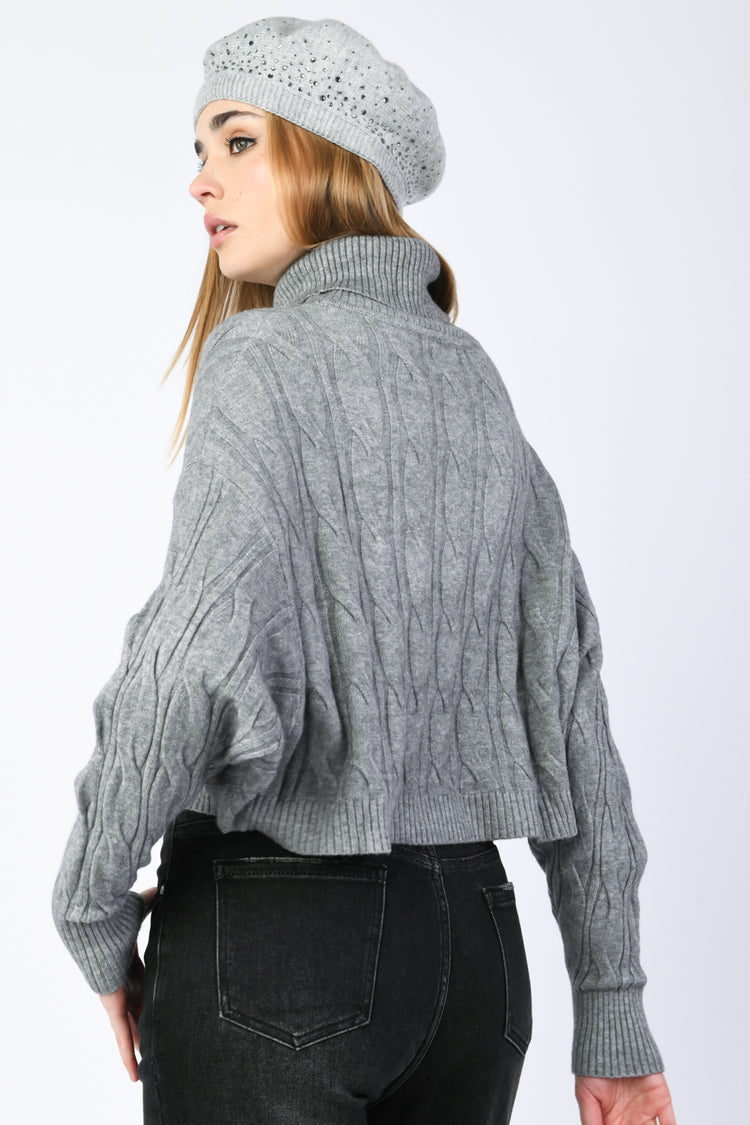 Cable-knit boxy turtleneck