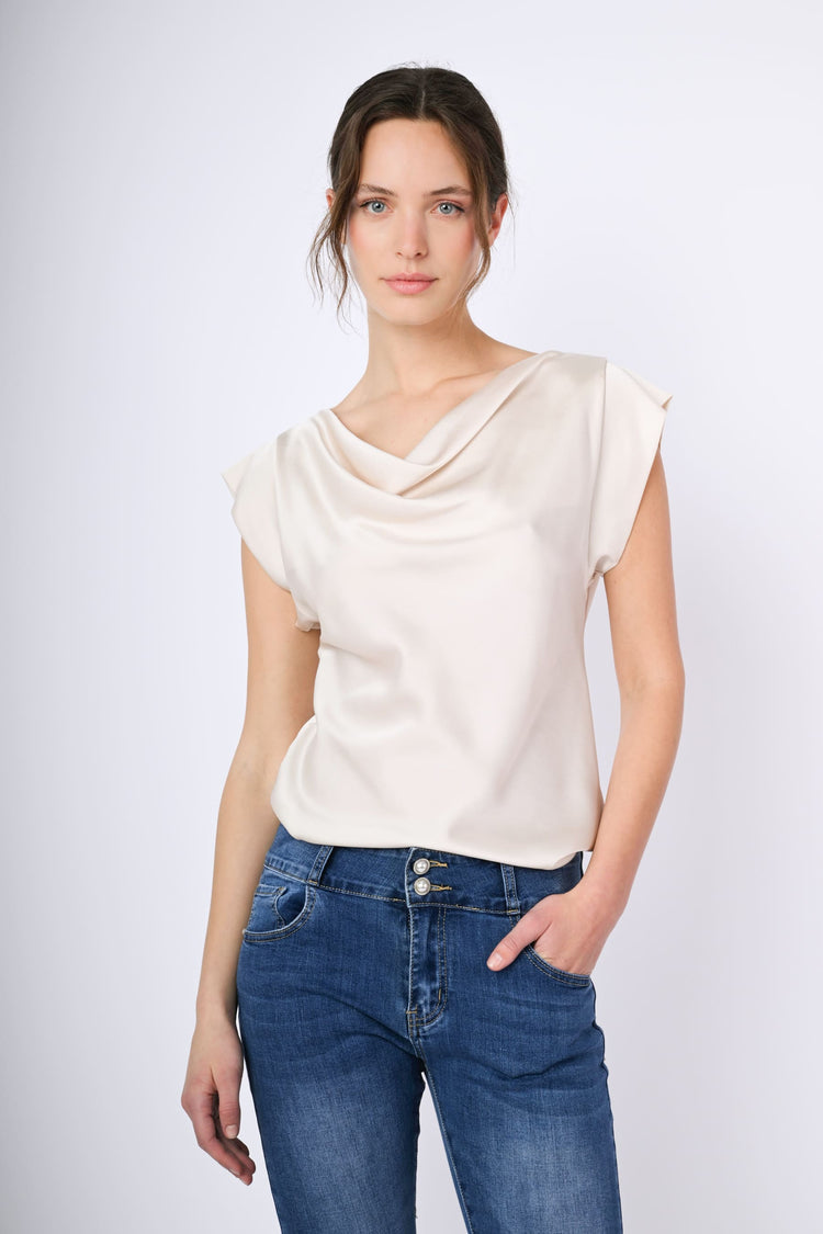 Draped neck top