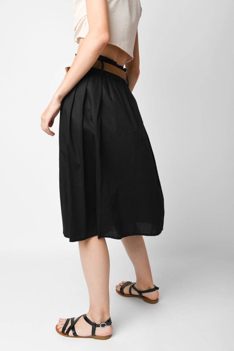 Belted stretch cotton skirt