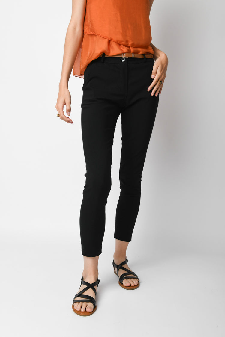 Belted slim-fit trousers