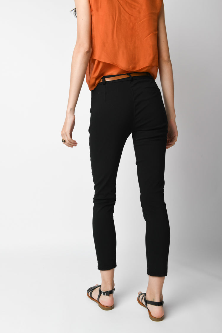 Belted slim-fit trousers