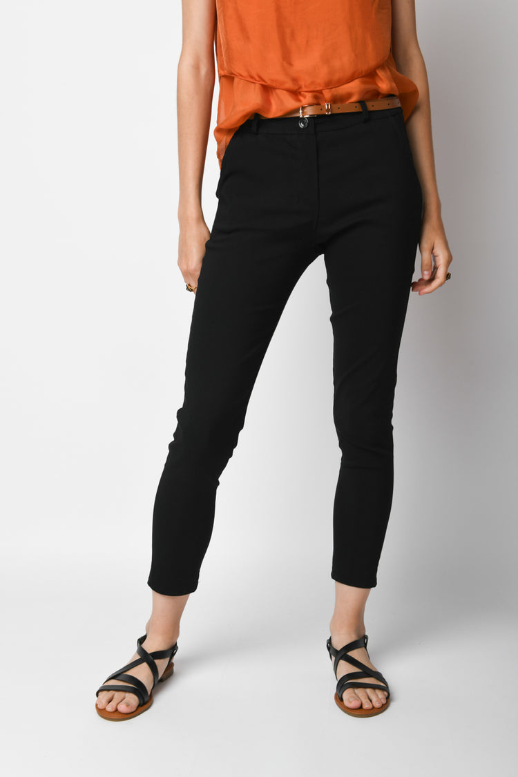 Belted slim-fit trousers