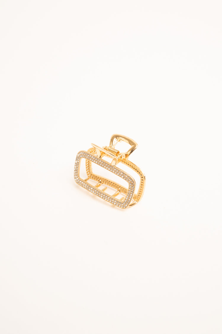Golden rhinestone-embellished rectangular hair clip