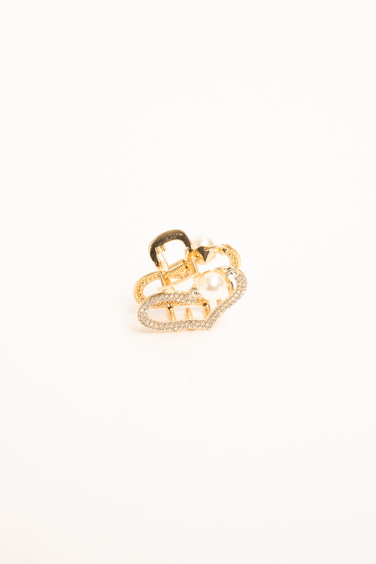 Golden rhinestone-embellished heart hair clip