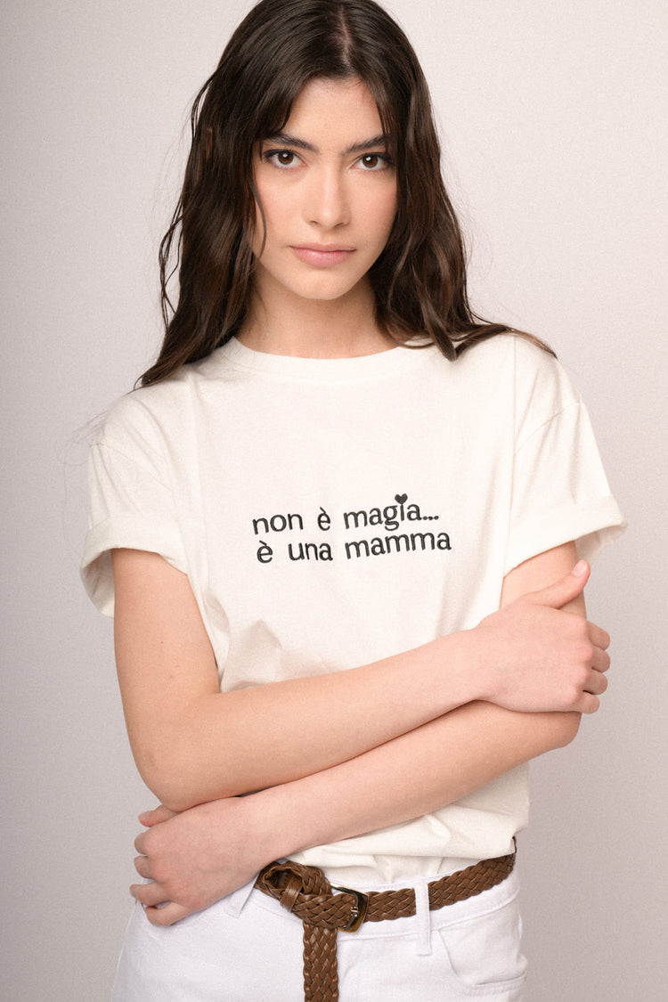 Embroidered text white cotton t-shirt