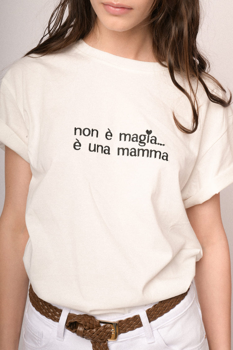 Embroidered text white cotton t-shirt