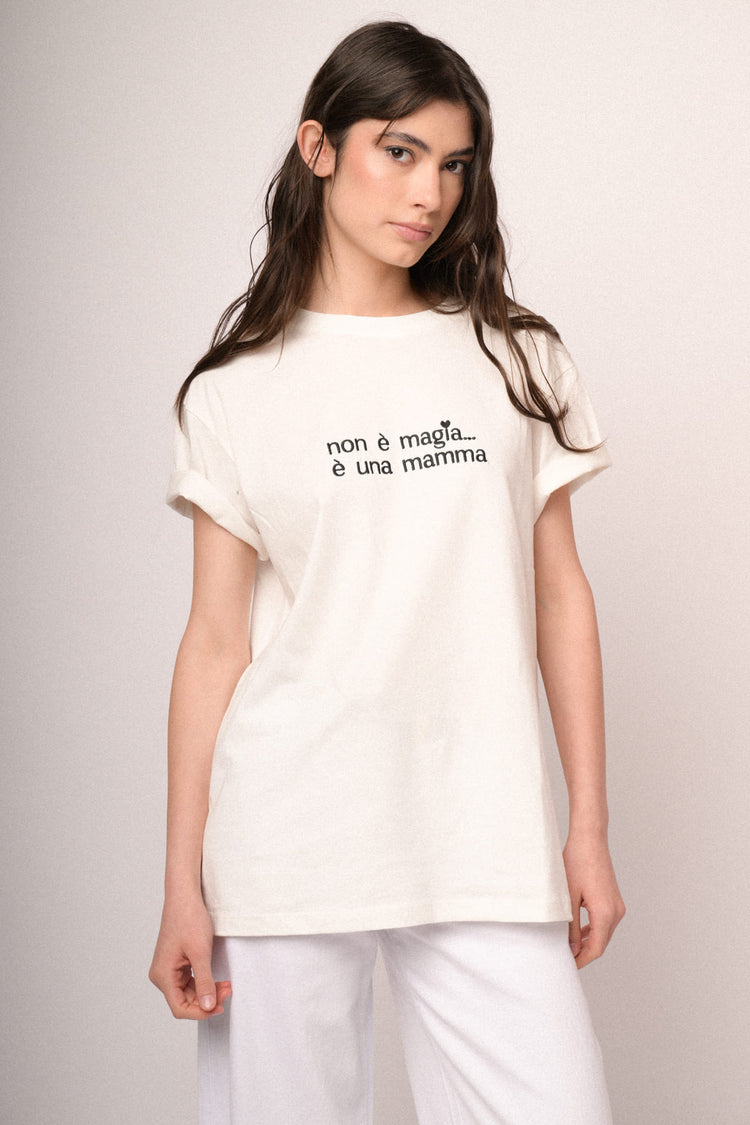 Embroidered text white cotton t-shirt