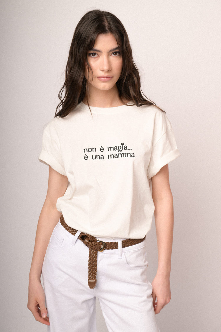Embroidered text white cotton t-shirt