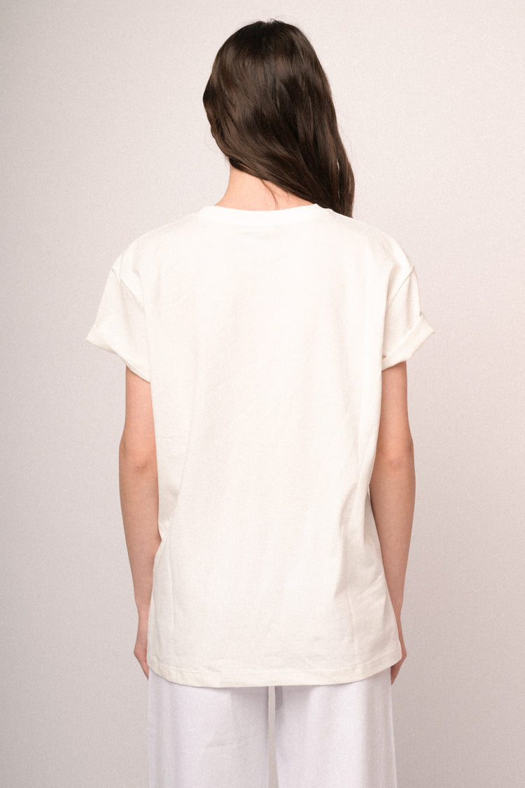 Embroidered text white cotton t-shirt
