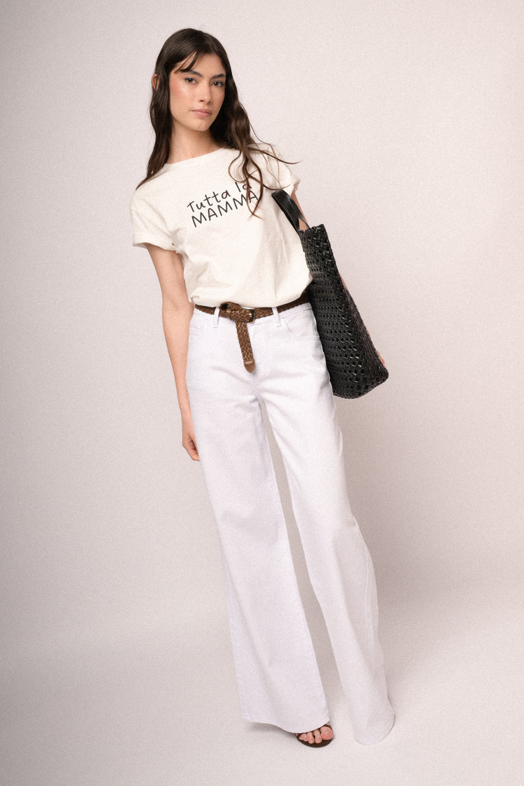 Printed text white cotton t-shirt