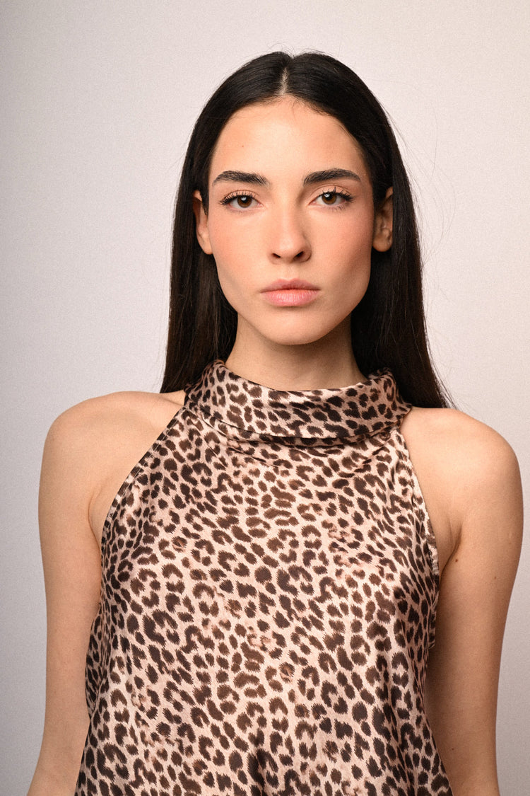 Animalier print satin halter top