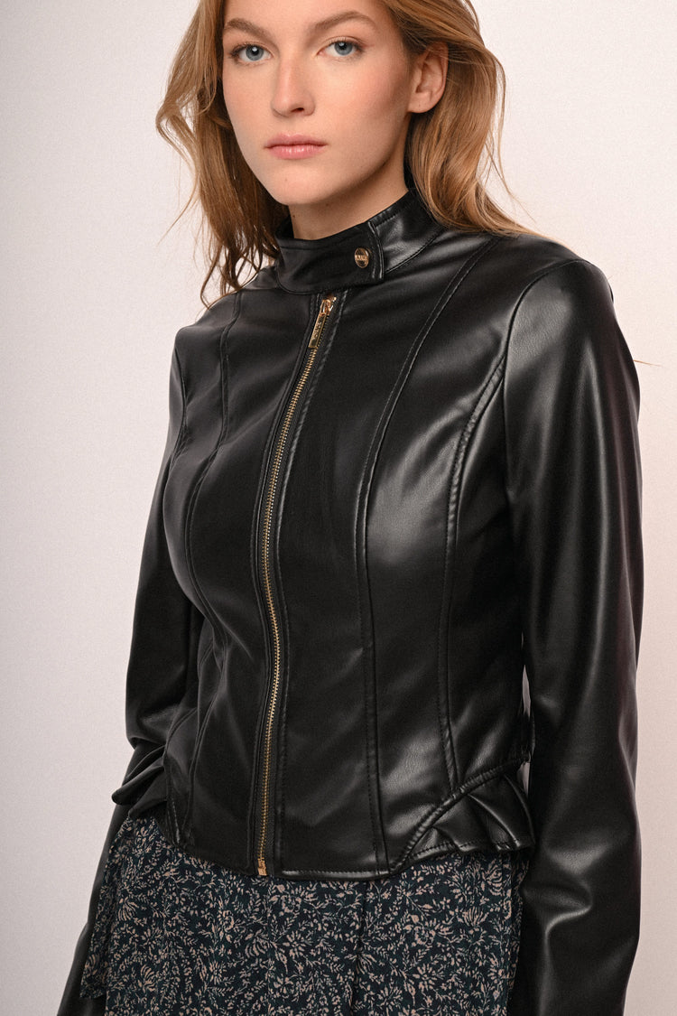 Frills faux leather jacket