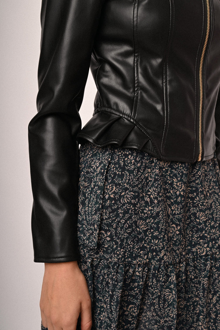 Frills faux leather jacket