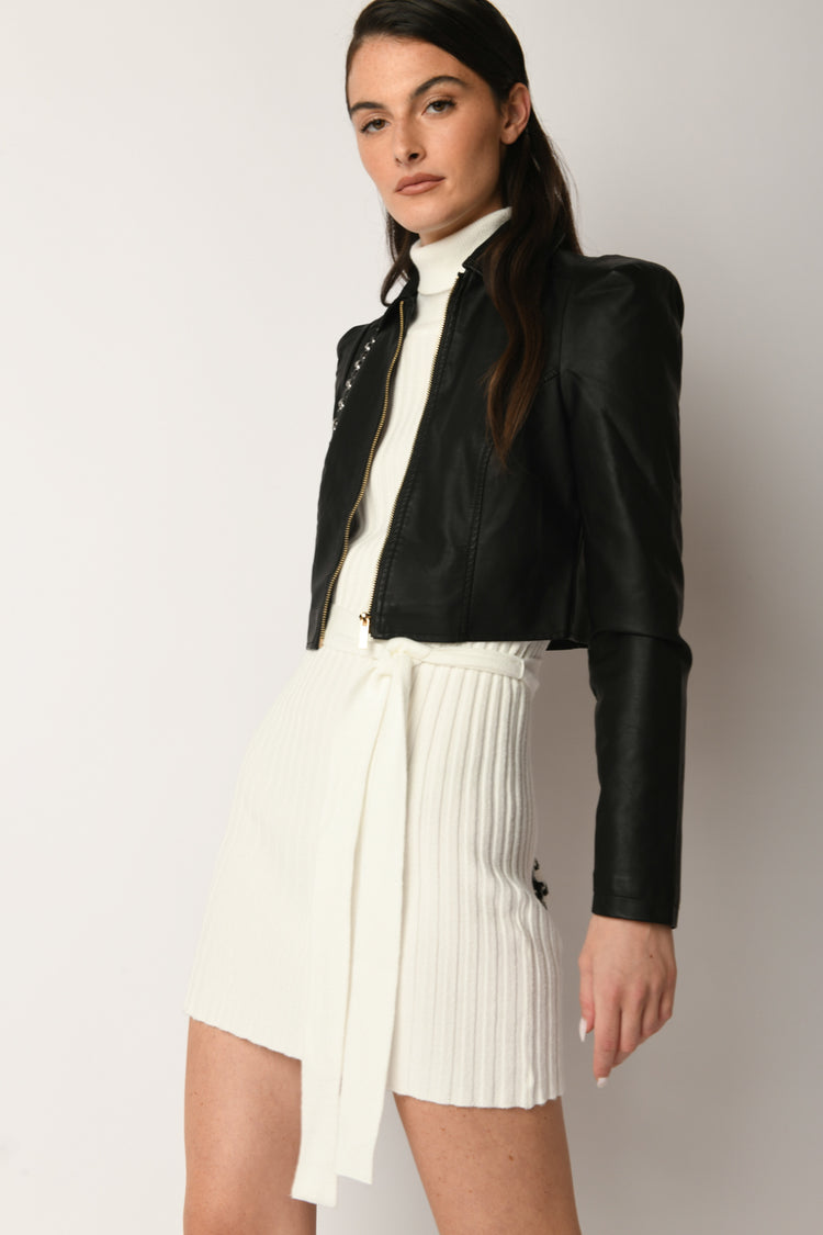 Faux leather cropped jacket