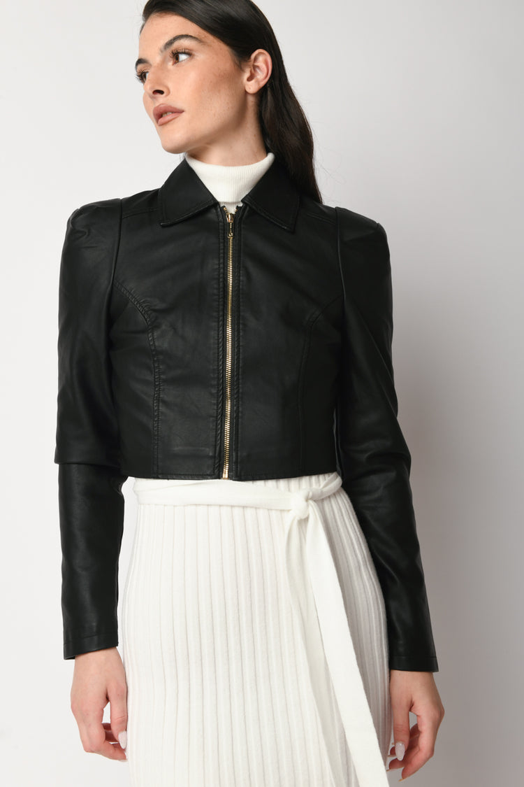 Faux leather cropped jacket