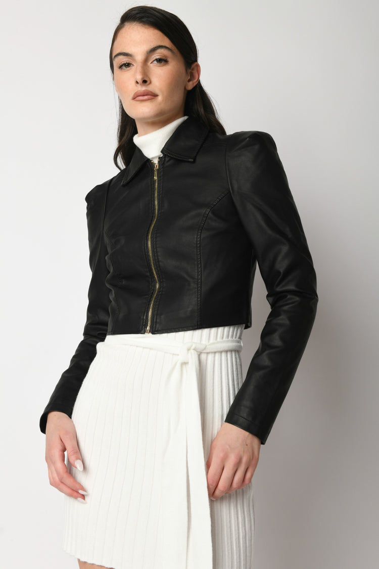 Faux leather cropped jacket